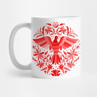 Flying Bird - Mexican Otomí Stamp Design in Red Shades by Akbaly Mug